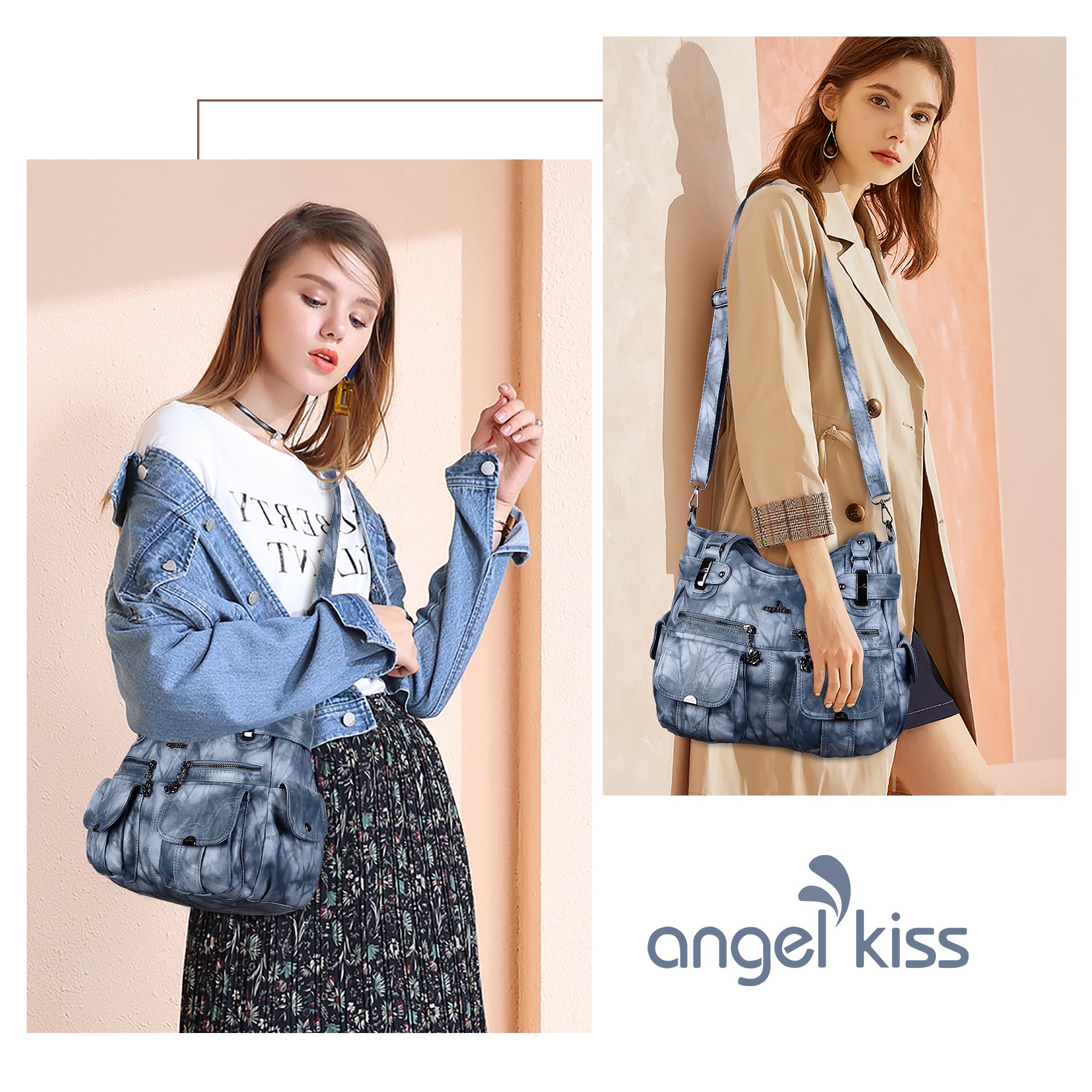 Washed Leather Hobobags Women Shoulder Bags-Angelkiss Bag