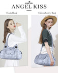 Women's waterproof solid color vintage Hobo shoulder bag and tote-Angelkiss Bag