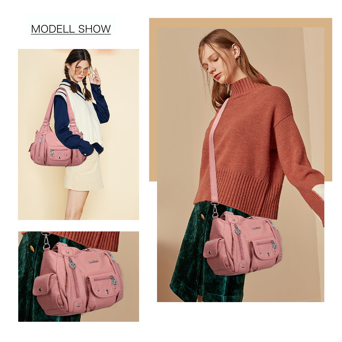 Women Shoulder Bag Handbag of Washed PU Leather-Angelkiss Bag
