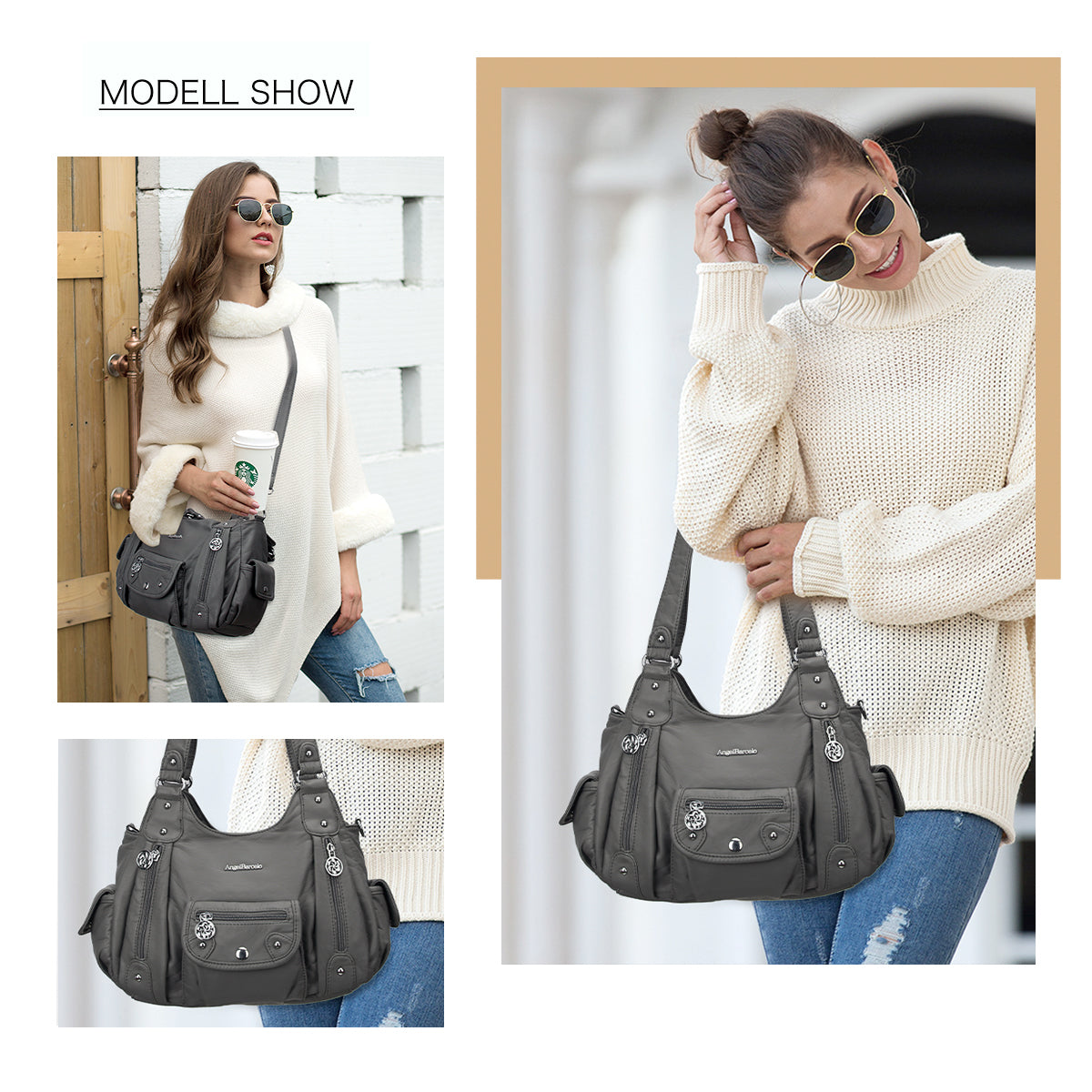 Women Shoulder Bag Handbag of Washed PU Leather-Angelkiss Bag