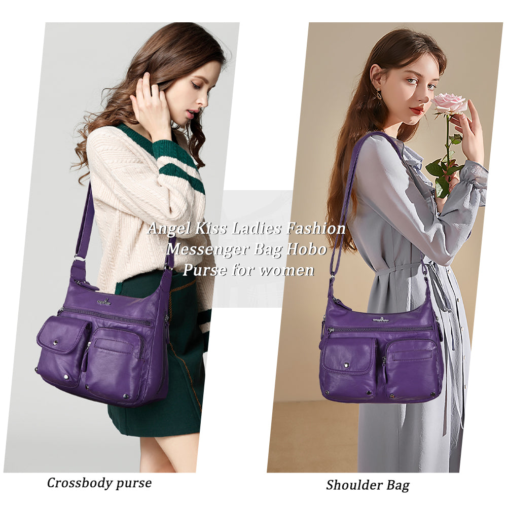 Women's water wash pu leather crossbody bag-Angelkiss Bag