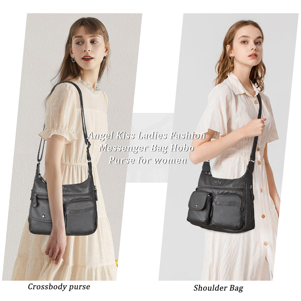 Women's water wash pu leather crossbody bag-Angelkiss Bag