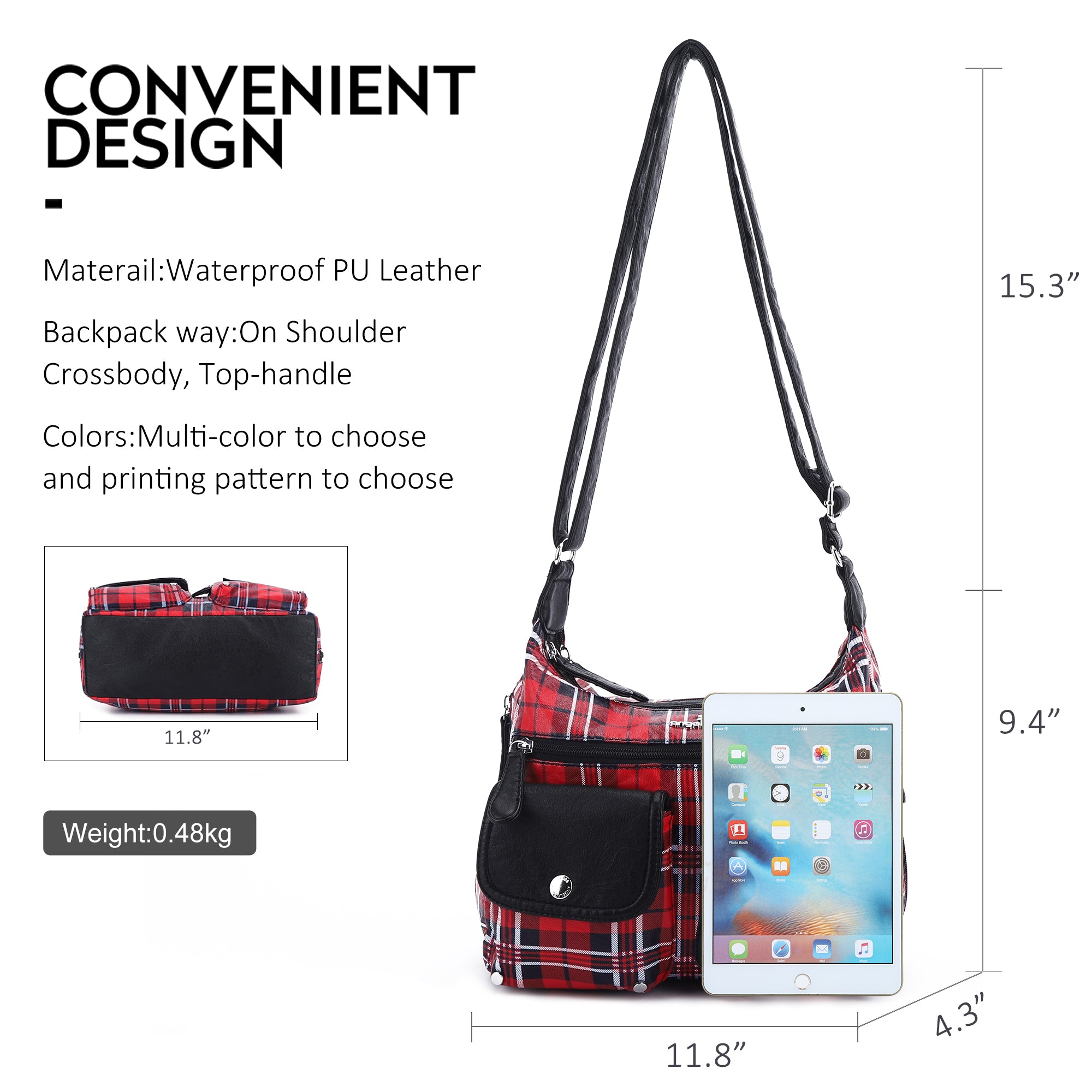 Women's plaid water wash pu leather crossbody bag-Angelkiss Bag