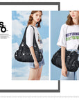 Women Shouder Handbag of Washed PU with Multi-pockets-Angelkiss Bag