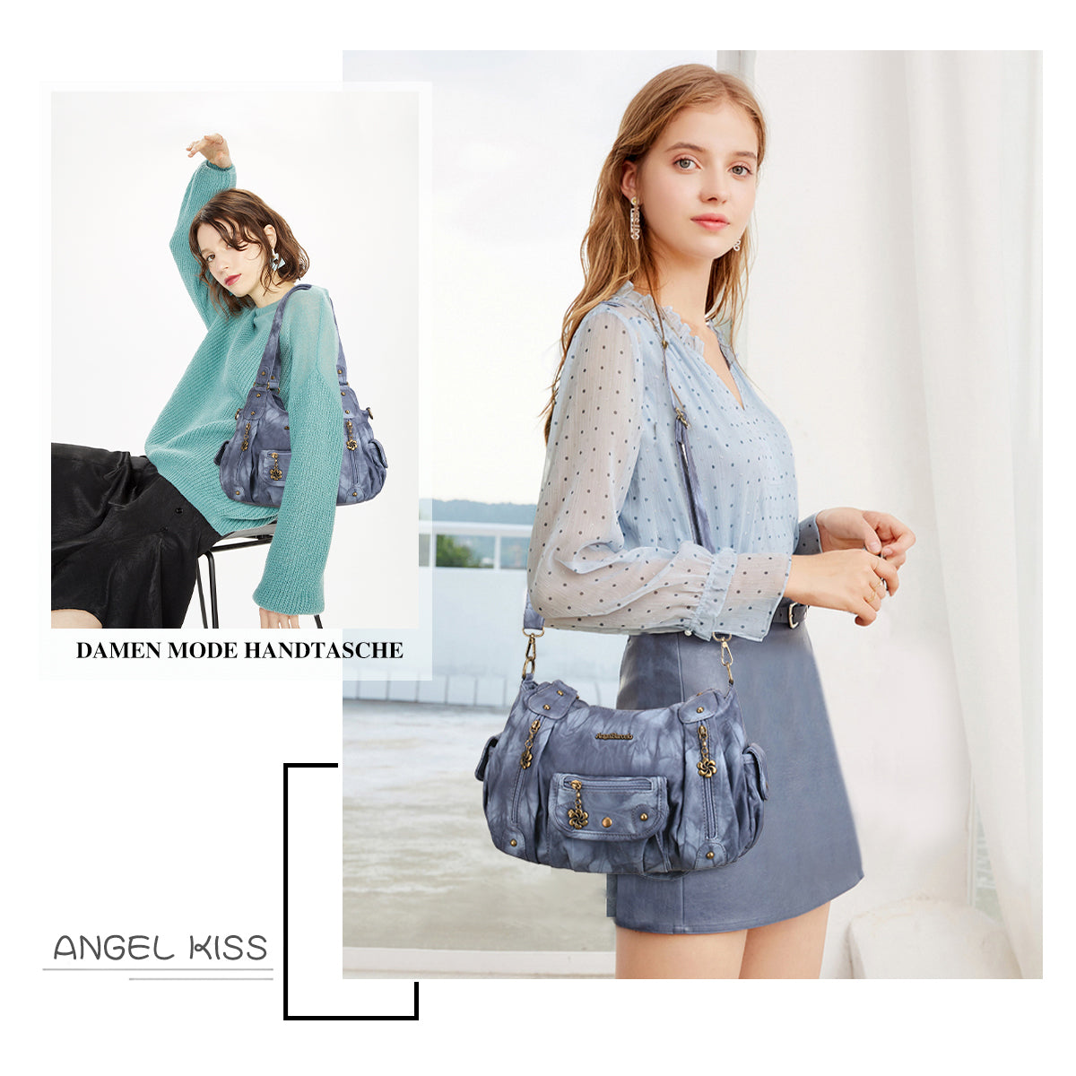 PU leather women's shoulder bag with tie-dye wash water-Angelkiss Bag