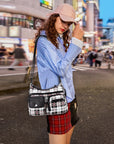 Women's plaid water wash pu leather crossbody bag-Angelkiss Bag