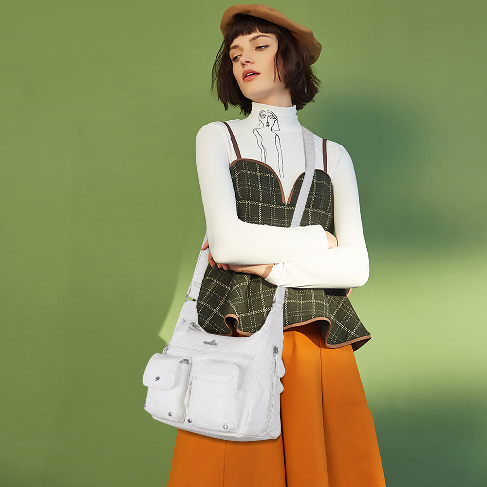 Women's water wash pu leather crossbody bag-Angelkiss Bag