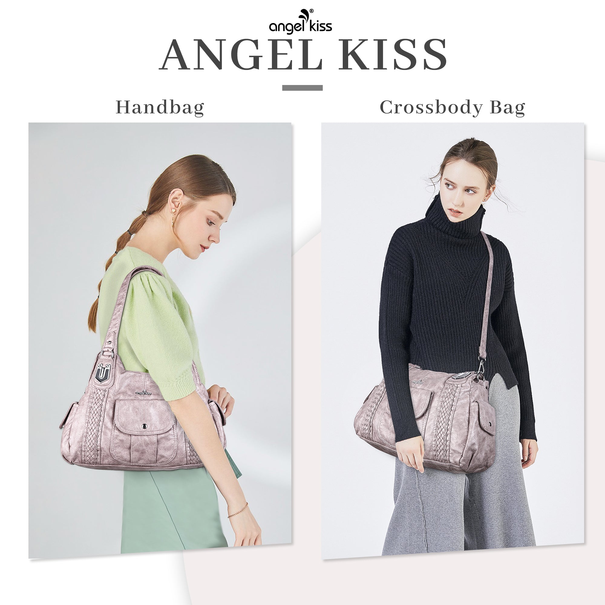 Women's waterproof solid color vintage Hobo shoulder bag and tote-Angelkiss Bag