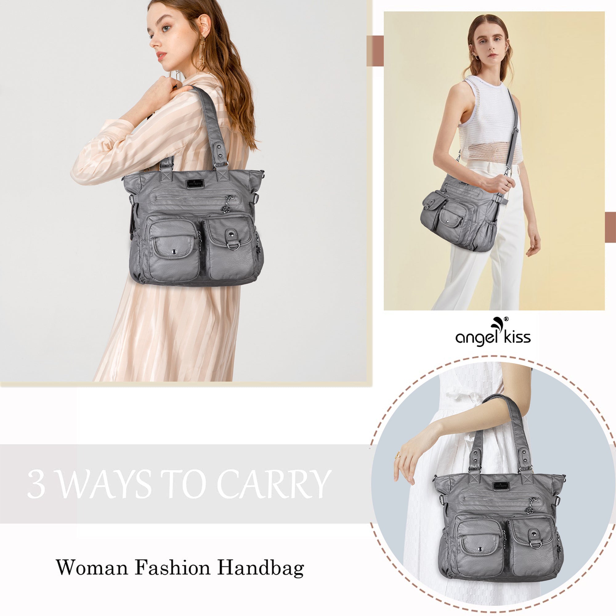 Large Muti-Pocket Women Hobo Shoulder Bag-Angelkiss Bag