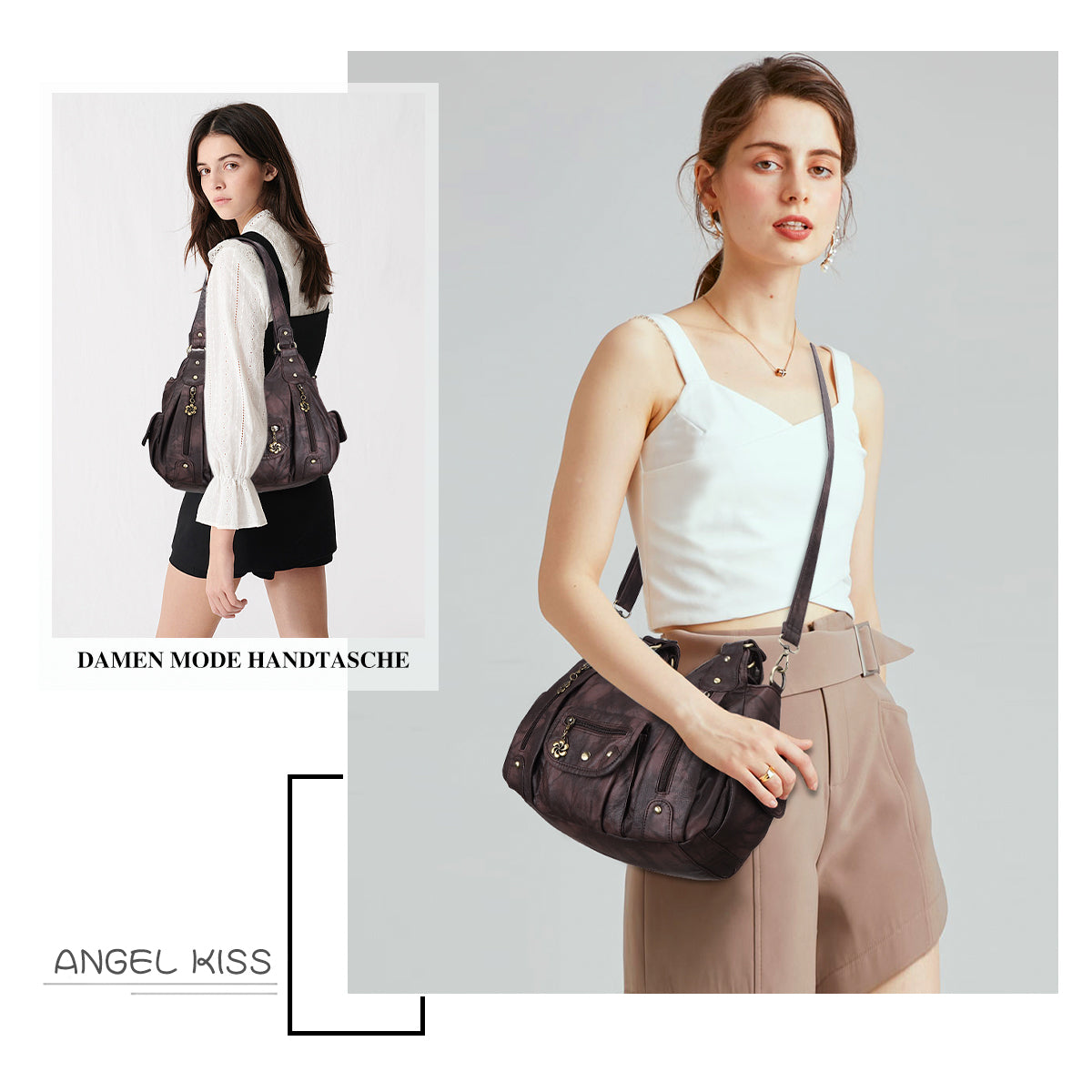 PU leather women's shoulder bag with tie-dye wash water-Angelkiss Bag
