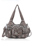 Vintage do old wash PU leather women's shoulder bag tote bag