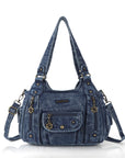 Vintage do old wash PU leather women's shoulder bag tote bag
