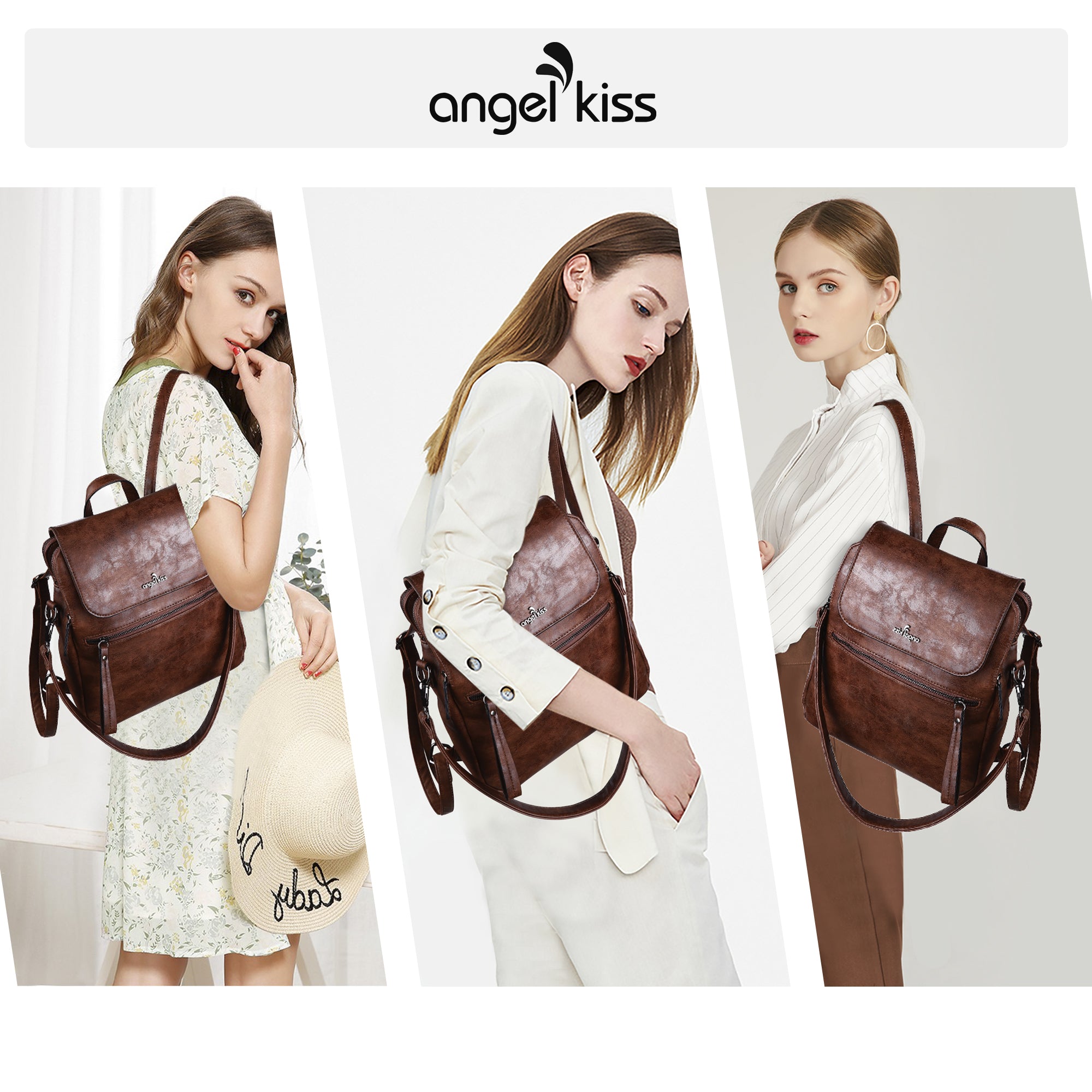 pu leather detachable shoulder strap backpack/crossbody bag-Angelkiss Bag