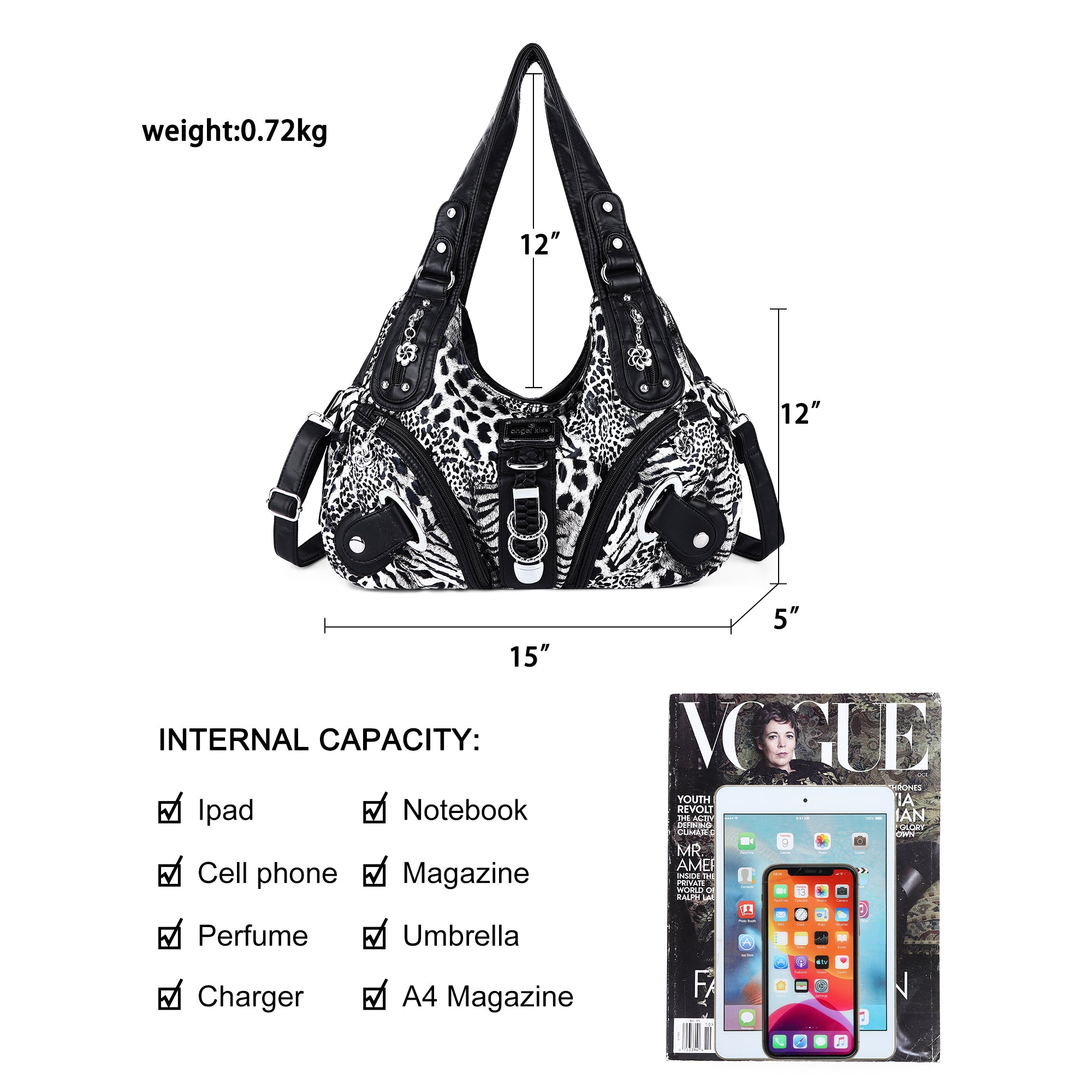 Hobo Leopard print Shoulder  Handbag-Angelkiss Bag