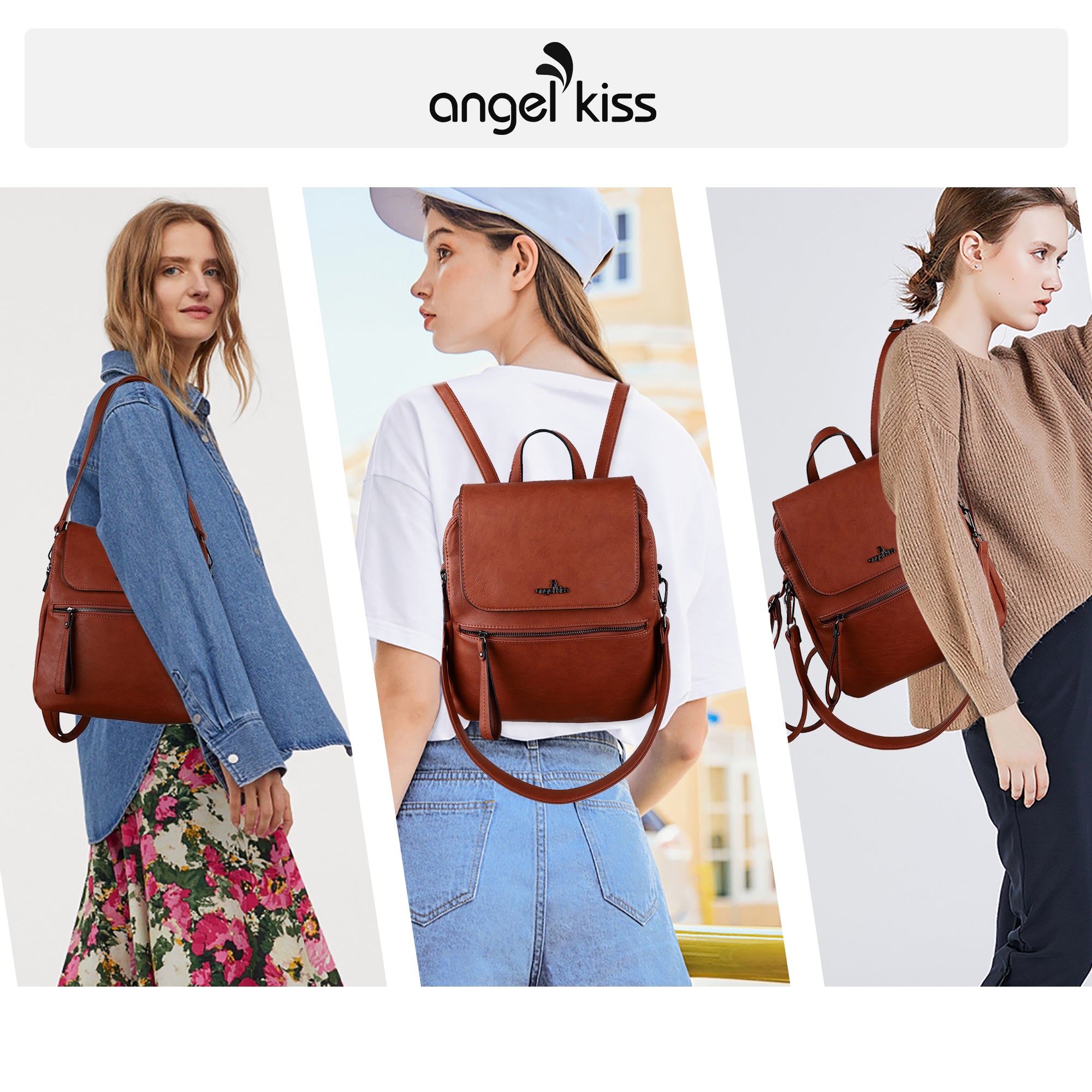 Women Backpack with a detachable shoulder strap-Angelkiss Bag