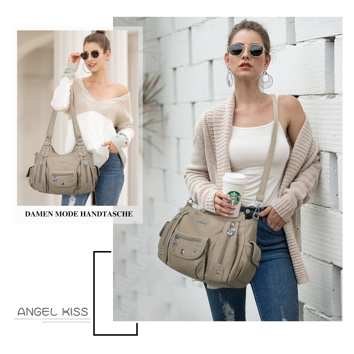 Women Shoulder Bag Handbag of Washed PU Leather-Angelkiss Bag