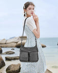Small Plaid Washed PU Leather Multi-Pocket Crossbody Bag