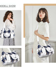 Plaid vintage wash PU leather women's shoulder bag tote bag-Angelkiss Bag