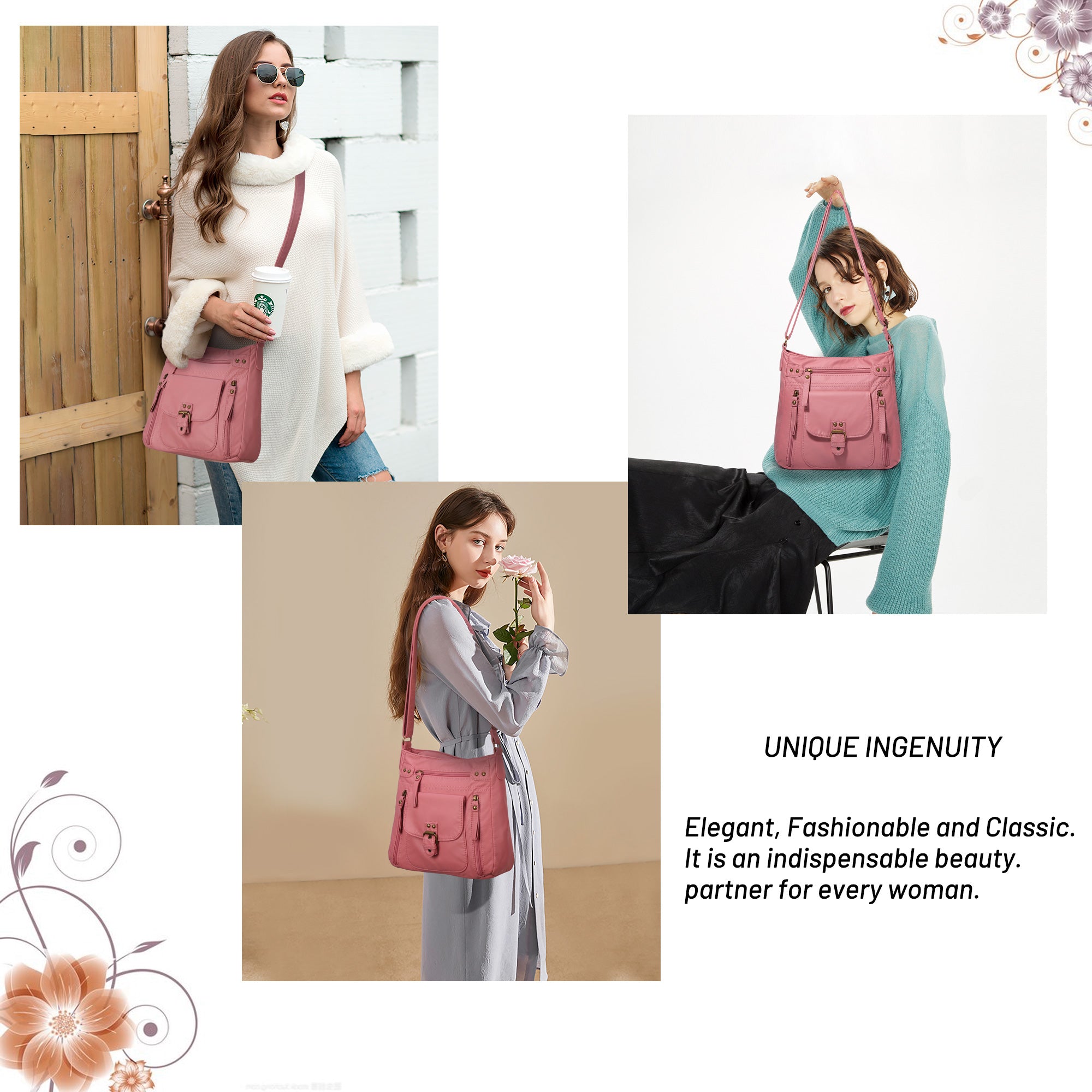 Solid color wash water pu leather adjustable shoulder strap daily shoulder bag-Angelkiss Bag