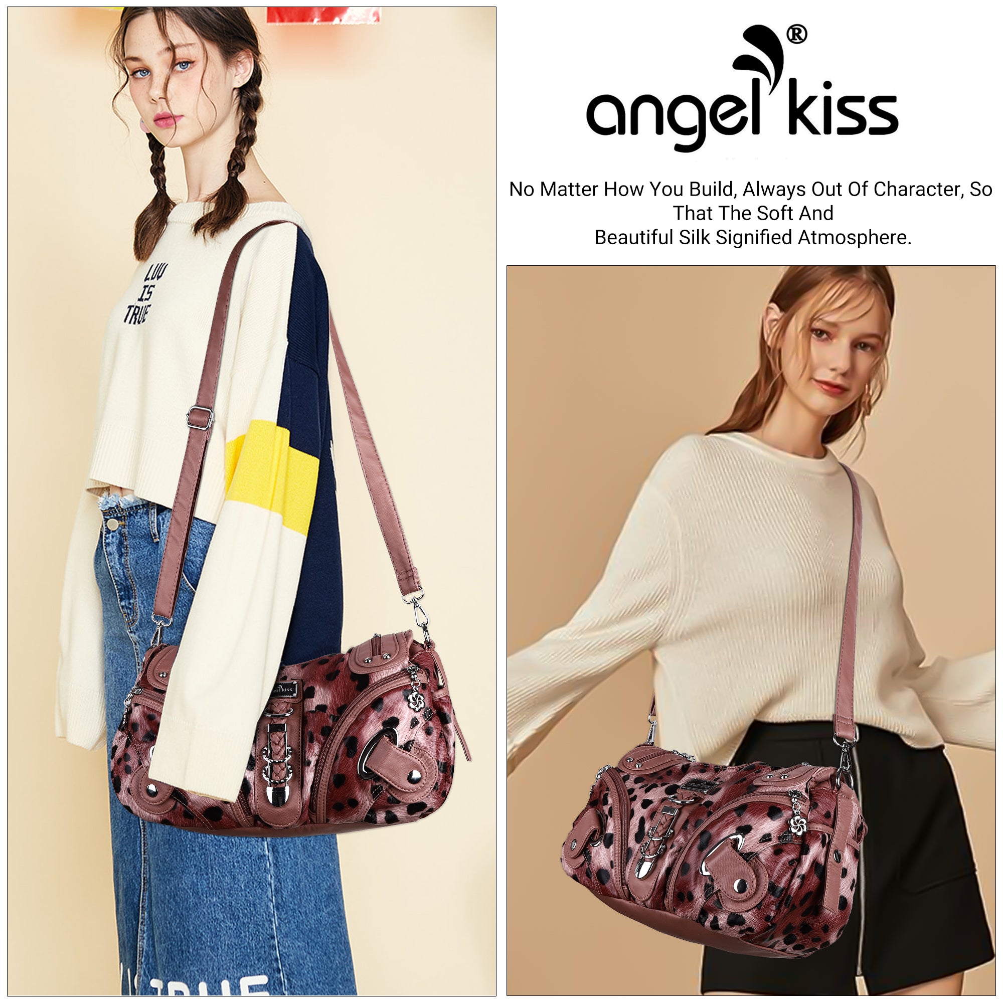 Hobo Leopard print Shoulder  Handbag-Angelkiss Bag