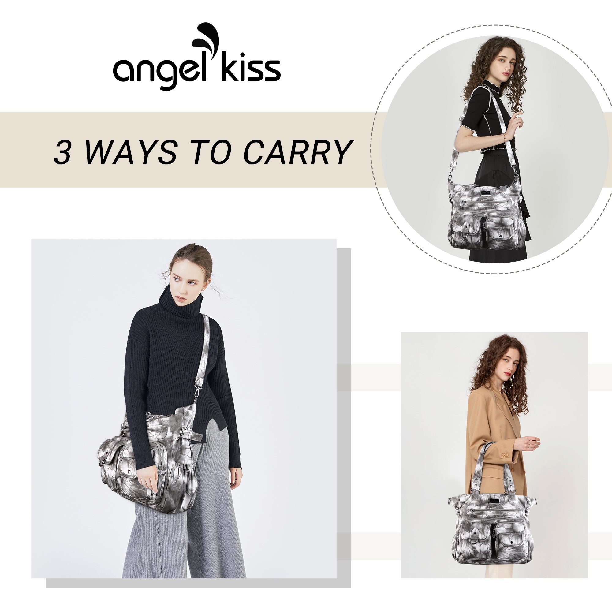 Large Muti-Pocket Women tie-dye Hobo Shoulder Bag-Angelkiss Bag