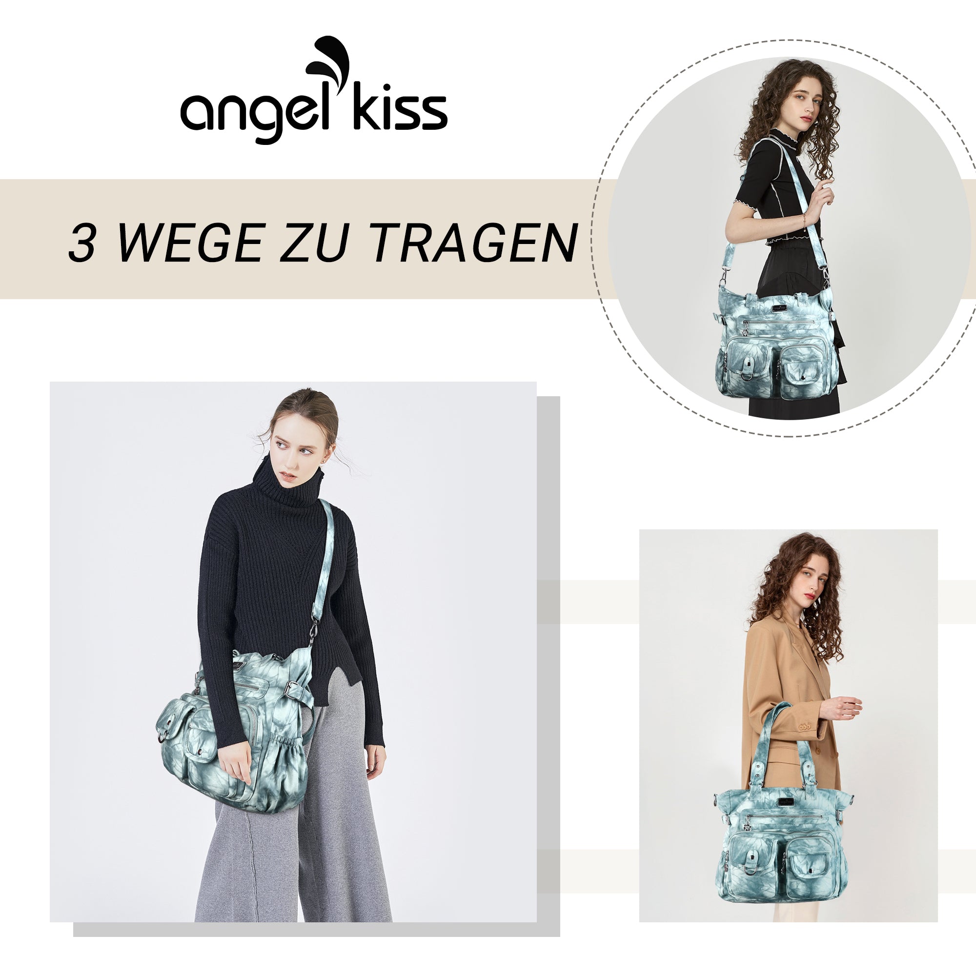 Large Muti-Pocket Women tie-dye Hobo Shoulder Bag-Angelkiss Bag