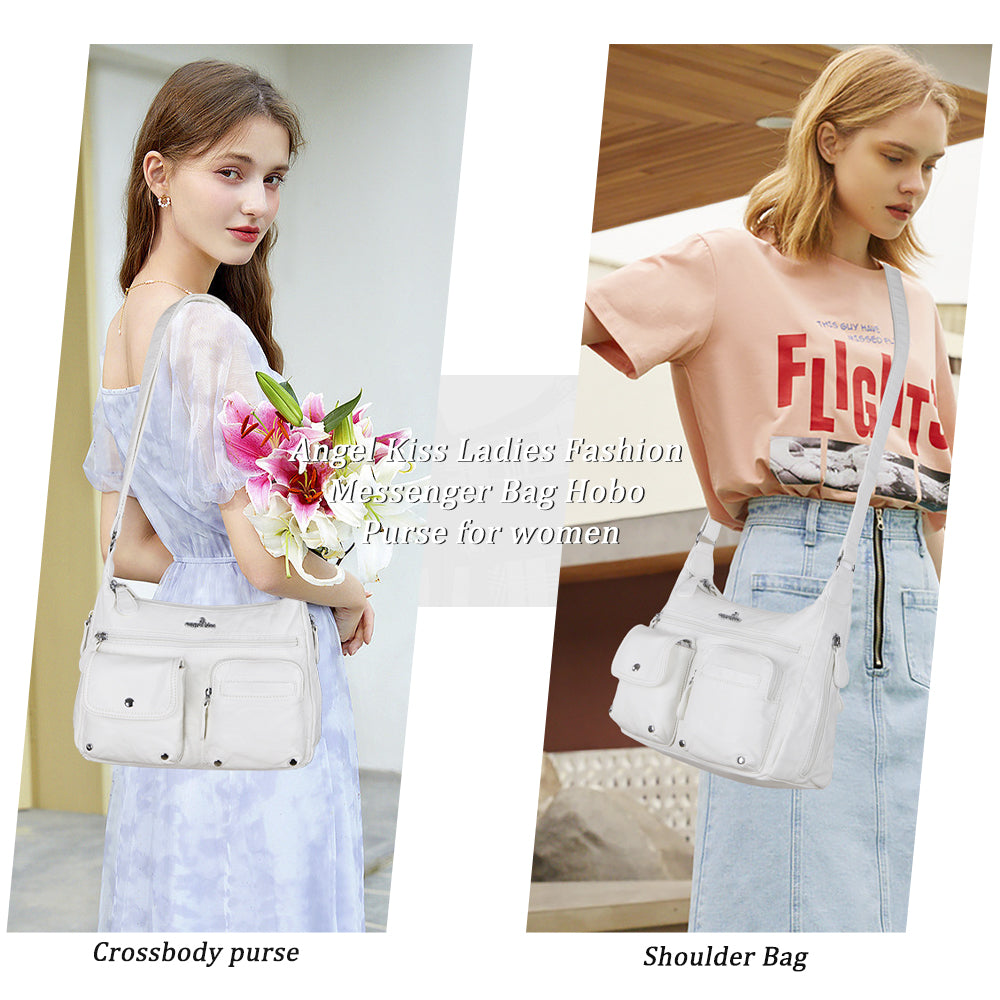 Women's water wash pu leather crossbody bag-Angelkiss Bag
