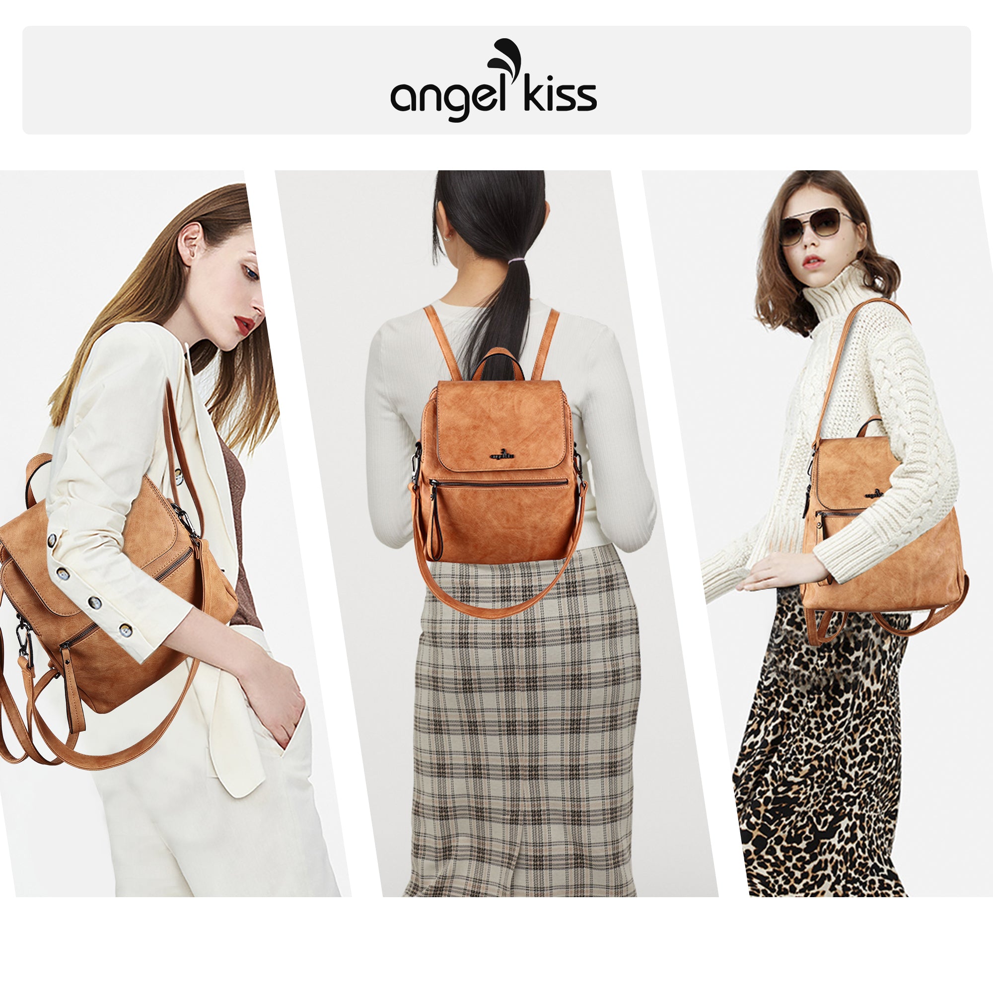 Women Backpack with a detachable shoulder strap-Angelkiss Bag