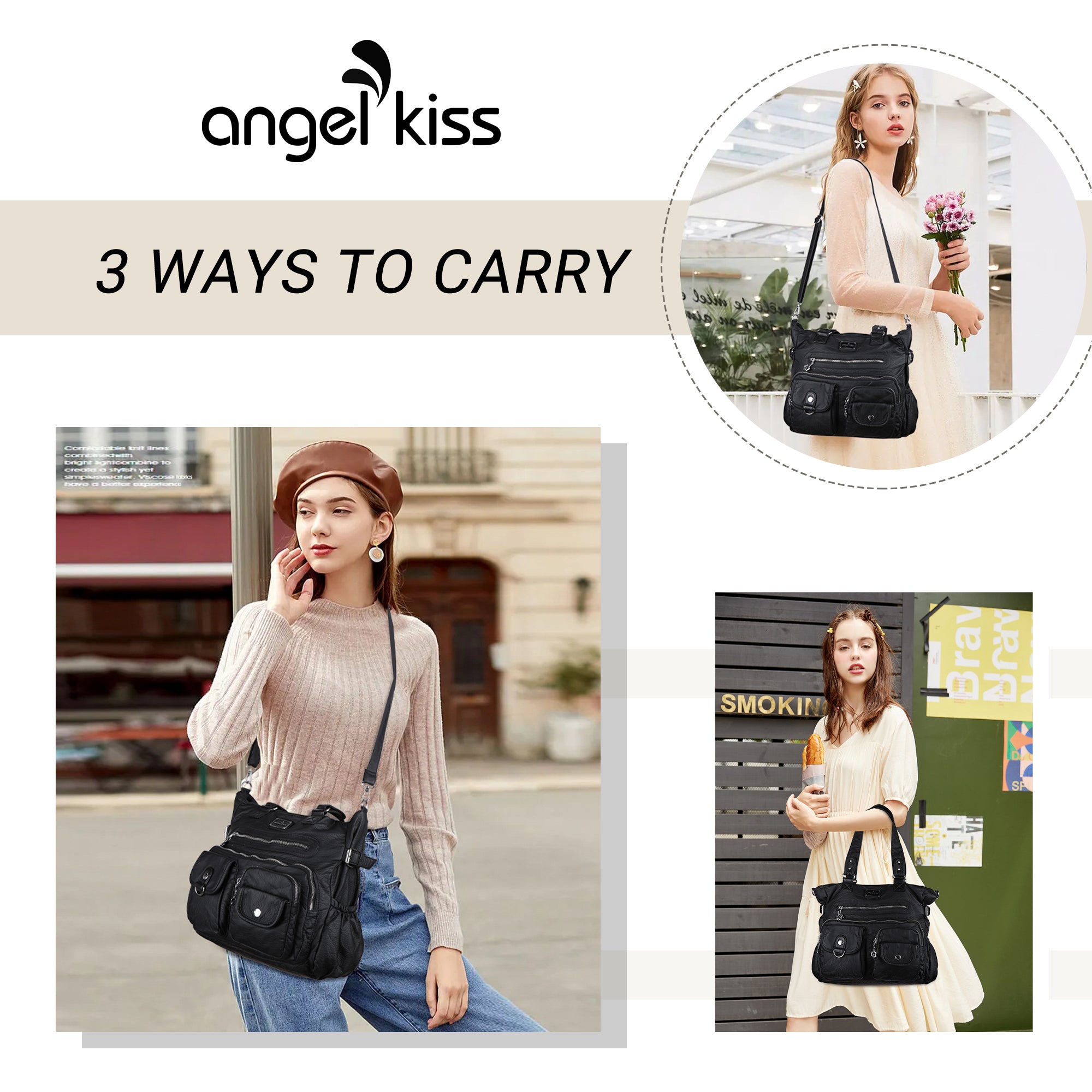 Large Muti-Pocket Women Hobo Shoulder Bag-Angelkiss Bag