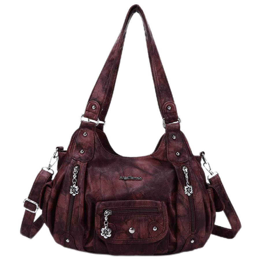 PU leather women's shoulder bag with tie-dye wash water-Angelkiss Bag