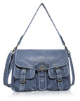 Vintage Washed Flap Shoulder Bag with Front Pockets