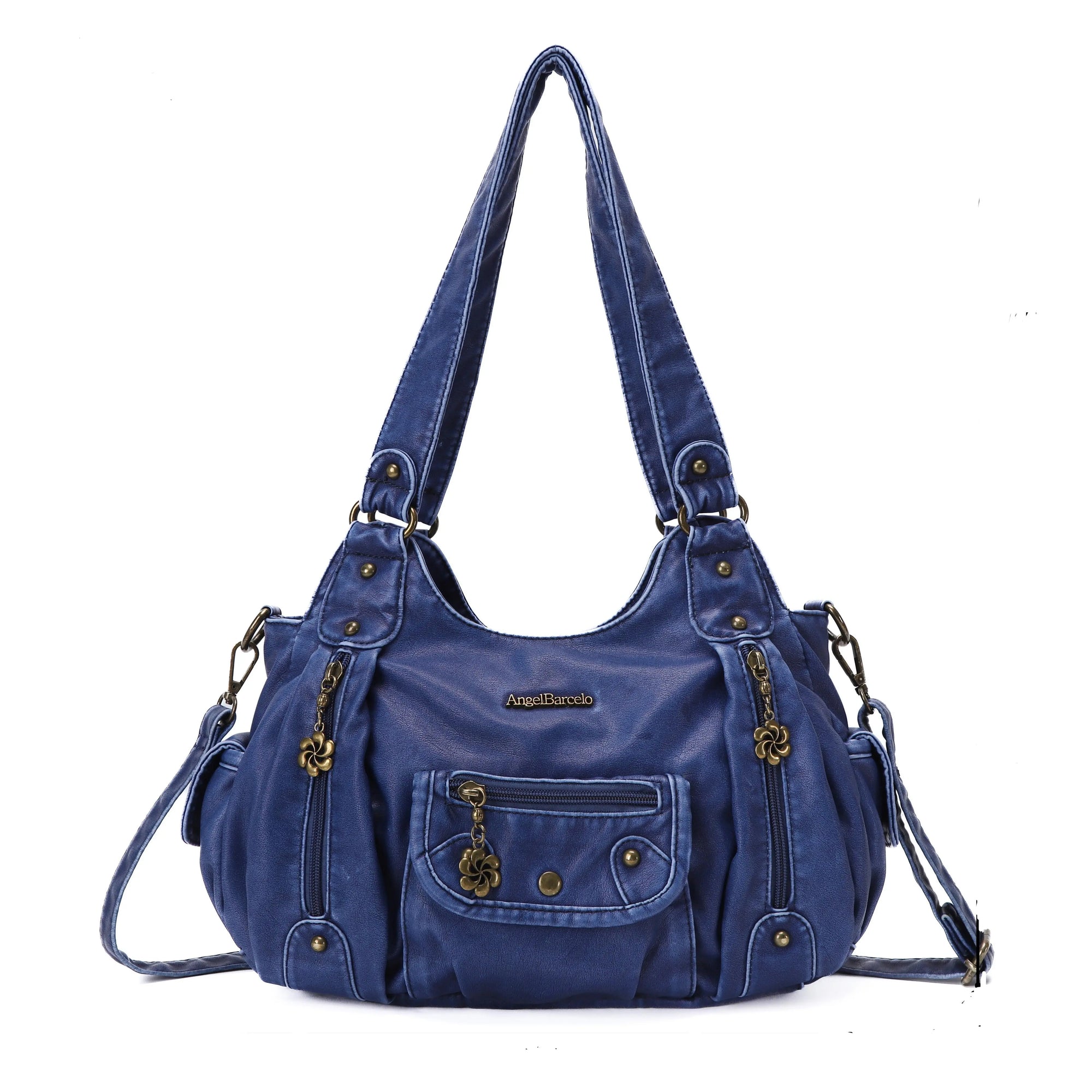 Vintage do old wash PU leather women's shoulder bag tote bag