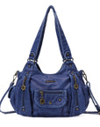 Vintage do old wash PU leather women's shoulder bag tote bag