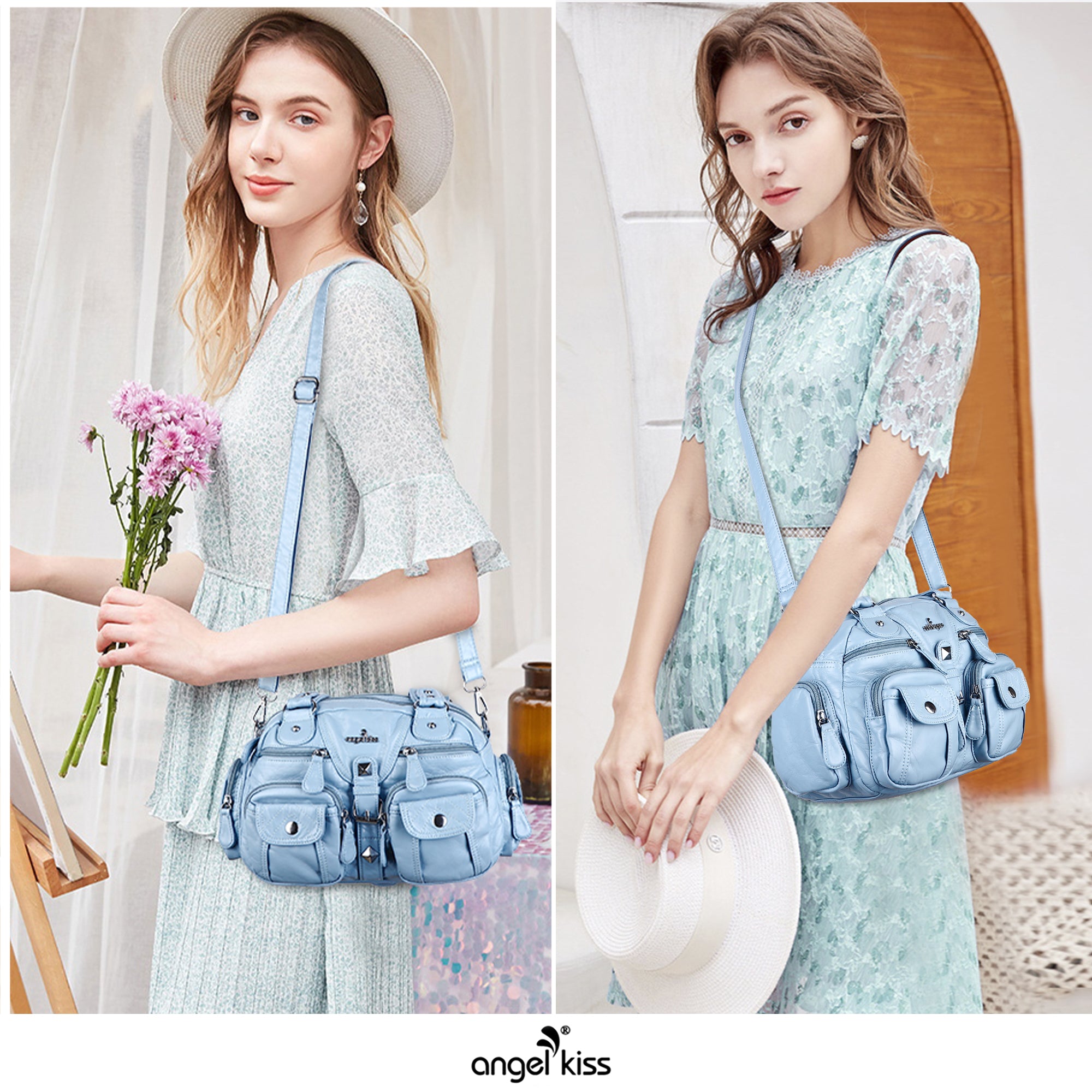 Washed Leather  Multilayer separation individuality Handbag Unique Style For Women-Angelkiss Bag