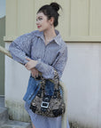 Retro Trend Patchwork Leopard Print Vegan Leather Shoulder Tote Bag