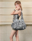 Tie-Dye Hobo Shoulder Bag with Rivet Strap Details