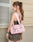 Tie-Dye Multi-Pocket Shoulder Tote Bag with Studded Zipper Details