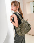 Bolso de mano vintage de piel sintética con lavado antiguo para mujer