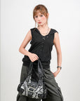 Retro Trend Patchwork Leopard Print Vegan Leather Shoulder Tote Bag