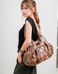 Tie-Dye Hobo Shoulder Bag with Rivet Strap Details
