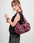 Vintage Y2K Studded Multi-Pocket Semi-Soft Tote Shoulder Bag