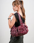 Vintage Y2K Studded Multi-Pocket Semi-Soft Tote Shoulder Bag