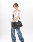 Washed PU Large-Capacity Multi-Pocket Bowler Bag
