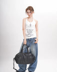 Washed PU Large-Capacity Multi-Pocket Bowler Bag