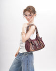 Washed Vintage Multi-Pocket Buckle Shoulder Bag