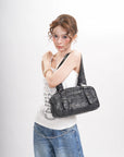 Tie-Dye Multi-Pocket Shoulder Tote Bag with Studded Zipper Details
