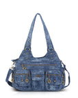 Vintage Bronze PU Leather Handbag – Multi-Pocket Shoulder Tote & Crossbody Bag