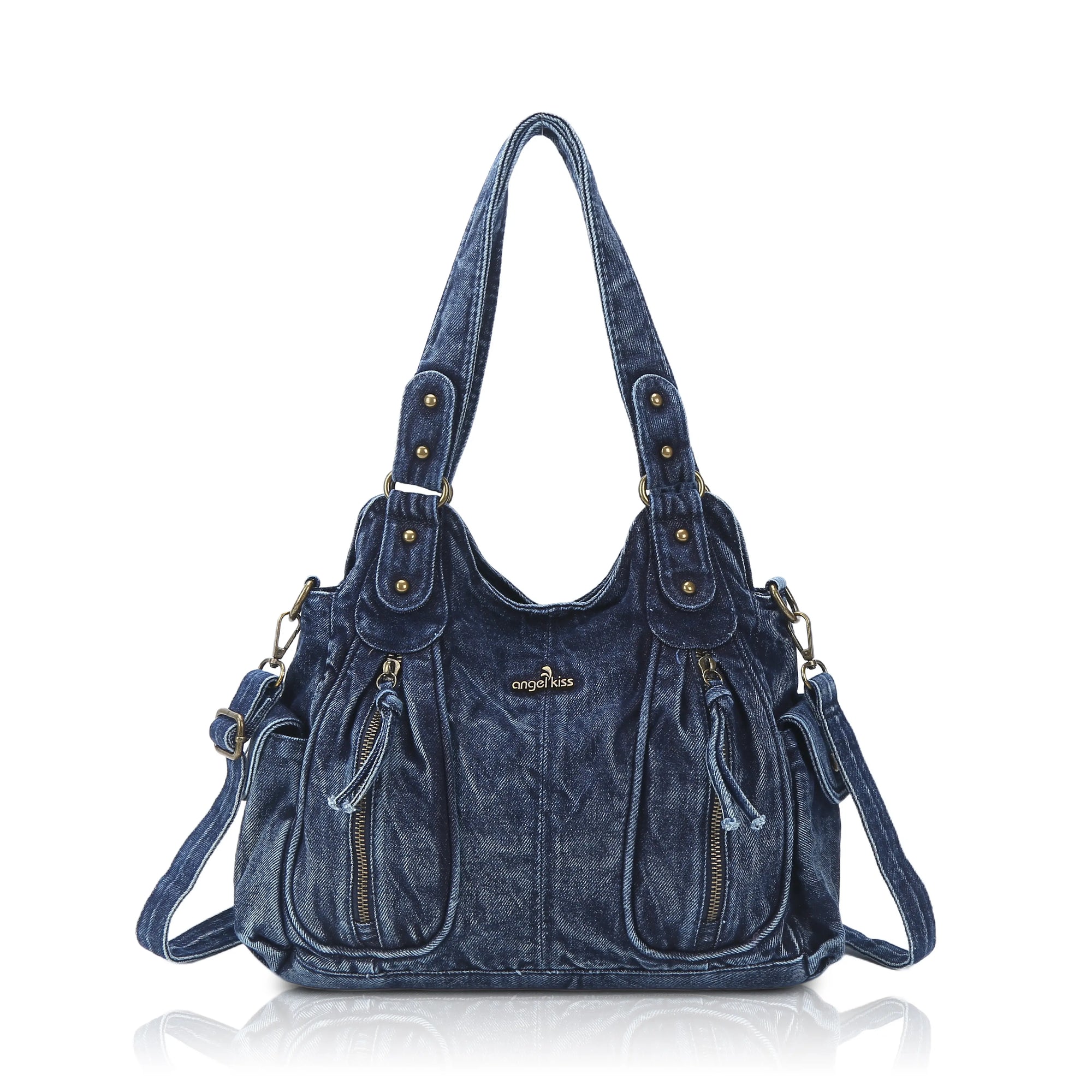 Leopard / Denim Style Tote โ Multi-Pocket Womenโs Bag with Dual Style Options