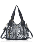 Leopard / Denim Style Tote – Multi-Pocket Women’s Bag with Dual Style Options