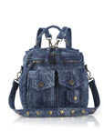 Denim Vintage Backpack – Multi-Pocket Convertible Tote for Commuting & Daily Use